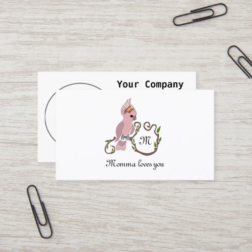 Whimsical Pink Cockatoo Monogram Business Card