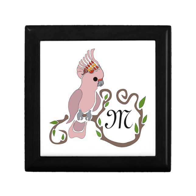 Whimsical Pink Cockatoo Monogram Gift Box (Front)