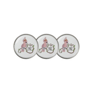 Whimsical Pink Cockatoo Monogram Golf Ball Marker