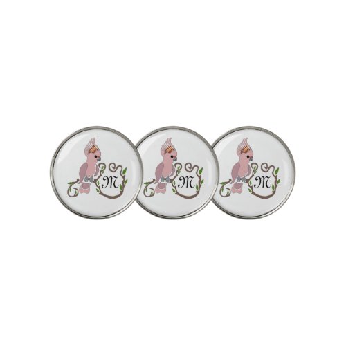 Whimsical Pink Cockatoo Monogram Golf Ball Marker