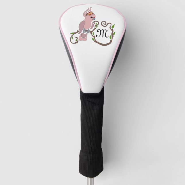 Whimsical Pink Cockatoo Monogram Golf Head Cover (Front)