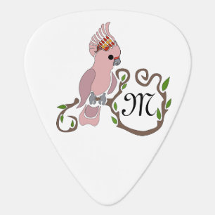 Whimsical Pink Cockatoo Monogram Guitar Pick