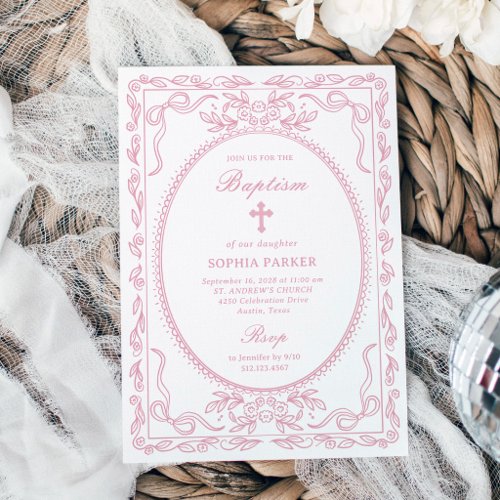 Whimsical Pink Coquette Frame | Baptism Invitation