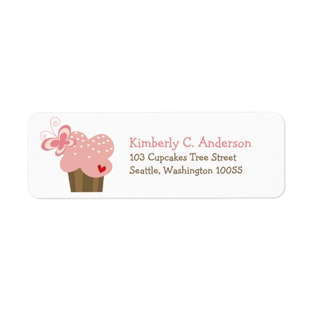 Whimsical Pink Cupcake Butterfly Girl Birthday Label (Front)