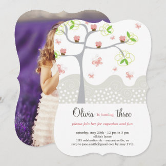 Whimsical Pink Cupcakes Tree Girl Birthday Invite
