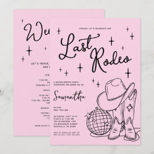 Whimsical Pink Disco Last Rodeo Bachelorette Party Invitation