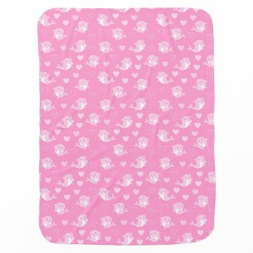 Whimsical Pink Dolphins Love Cartoon Baby Blanket