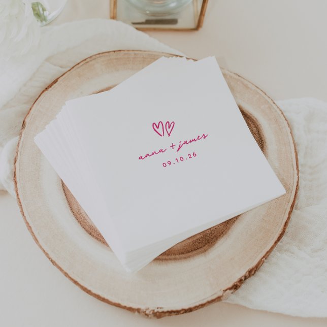 Whimsical Pink Doodle Hearts Wedding Napkins (Creator Uploaded)