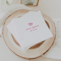 Whimsical Pink Doodle Hearts Wedding Napkins