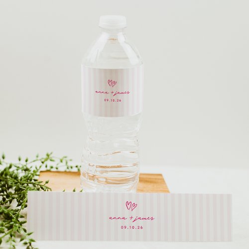 Whimsical Pink Doodle Hearts Wedding Water Bottle Label