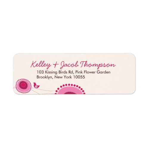 Whimsical Pink Dots Flowers  Bird Address Labels