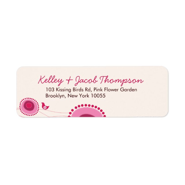 Whimsical Pink Dots Flowers & Bird Address Labels (Front)