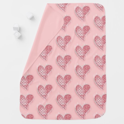Whimsical Pink Dotted Heart Baby Blanket