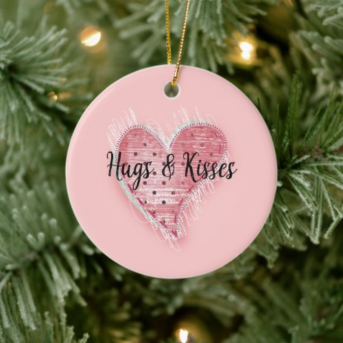 Whimsical Pink Dotted Heart Ceramic Ornament