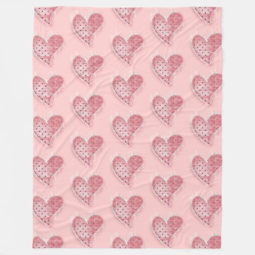 Whimsical Pink Dotted Heart Fleece Blanket