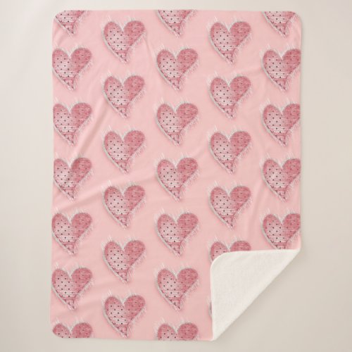 Whimsical Pink Dotted Heart Sherpa Blanket