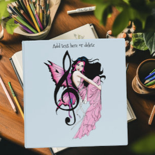 Whimsical Pink Fairy Blue Fantasy Music Note 3 Ring Binder