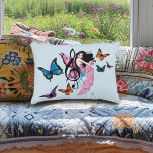 Whimsical Pink Fairy Blue Fantasy Music Note Accent Pillow