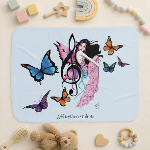 Whimsical Pink Fairy Blue Fantasy Music Note Baby Blanket