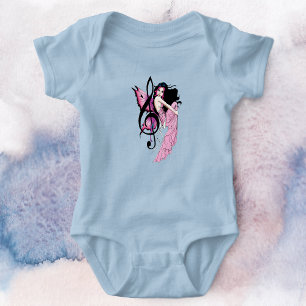 Whimsical Pink Fairy Blue Fantasy Music Note Baby Bodysuit