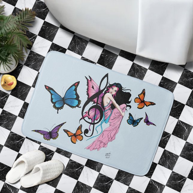 Whimsical Pink Fairy Blue Fantasy Music Note Bath Mat (Creator Uploaded)