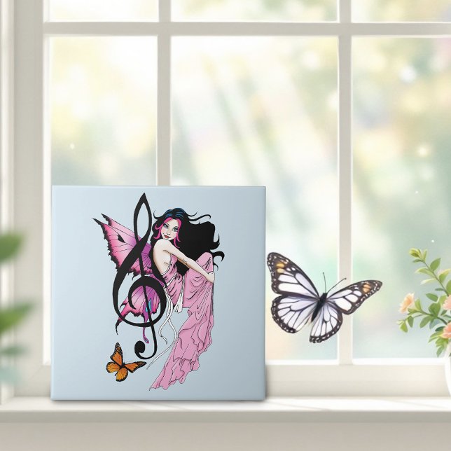 Whimsical Pink Fairy Blue Fantasy Music Note Ceramic Tile (Creator Uploaded)