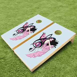 Whimsical Pink Fairy Blue Fantasy Music Note Cornhole Set