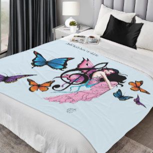 Whimsical Pink Fairy Blue Fantasy Music Note Fleece Blanket