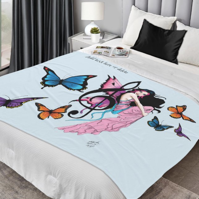 Whimsical Pink Fairy Blue Fantasy Music Note Fleece Blanket (Creator Uploaded)