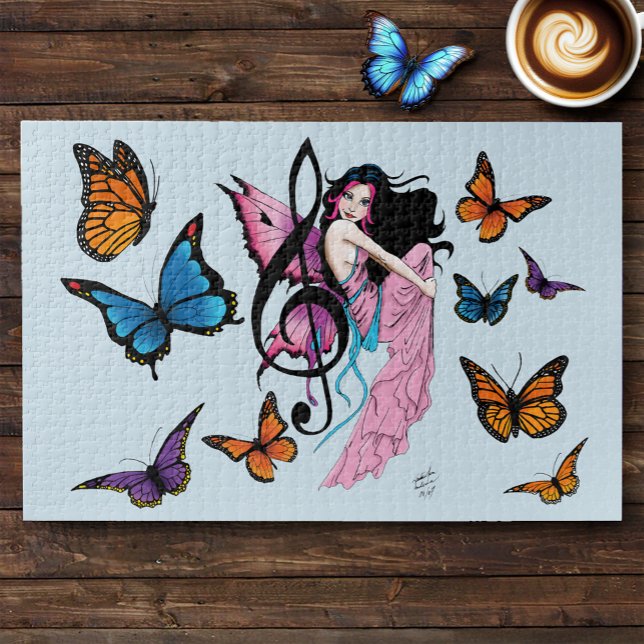 Whimsical Pink Fairy Blue Fantasy Music Note Jigsaw Puzzle (Creator Uploaded)