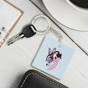 Whimsical Pink Fairy Blue Fantasy Music Note Keychain