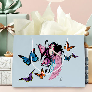 Whimsical Pink Fairy Blue Fantasy Music Note Large Gift Bag