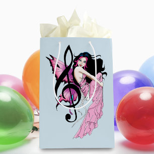Whimsical Pink Fairy Blue Fantasy Music Note Medium Gift Bag