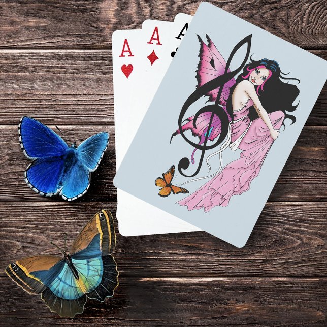 Whimsical Pink Fairy Blue Fantasy Music Note Poker Cards (Creator Uploaded)