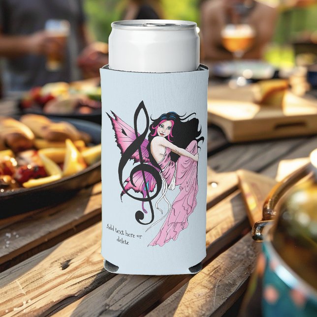 Whimsical Pink Fairy Blue Fantasy Music Note Seltzer Can Cooler (Creator Uploaded)