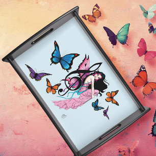 Whimsical Pink Fairy Blue Fantasy Music Note Serving Tray
