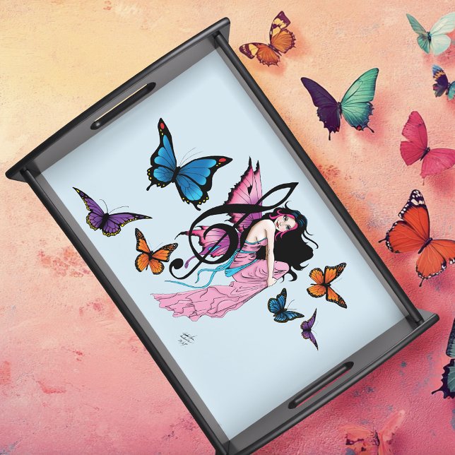 Whimsical Pink Fairy Blue Fantasy Music Note Serving Tray (Creator Uploaded)