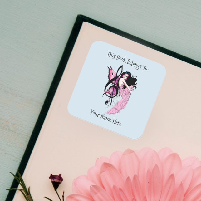 Whimsical Pink Fairy Blue Fantasy Music Note Square Sticker (Creator Uploaded)