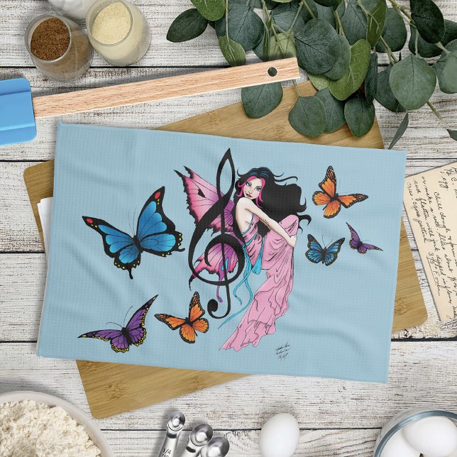 Whimsical Pink Fairy Blue Fantasy Music Note Towel (Creator Uploaded)