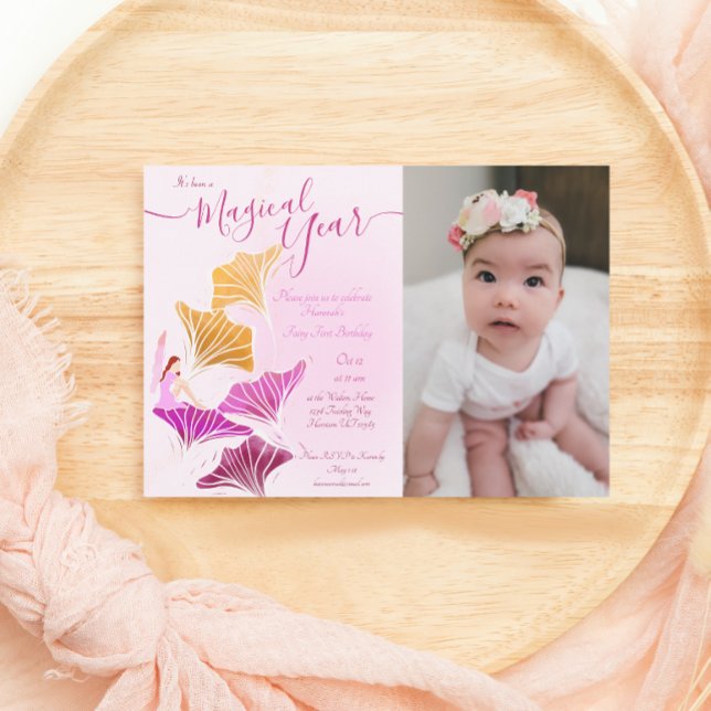 Whimsical Pink Fairy First Birthday Invitation (Creator Uploaded)