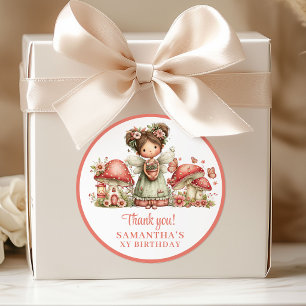 Whimsical Pink Fairy Floral Birthday Thank You Classic Round Sticker