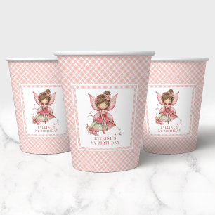 Whimsical Pink Fairy Flowers 4th Birthday Paper  Cups