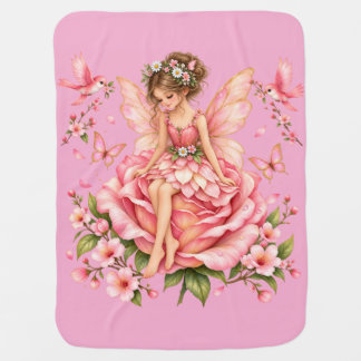 Whimsical Pink Fairy on Rose – Floral Fantasy Fair Baby Blanket