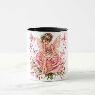Whimsical Pink Fairy on Rose – Floral Fantasy Fair Mug