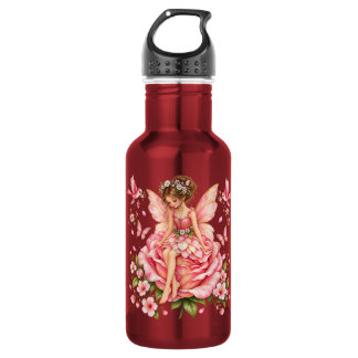 Whimsical Pink Fairy on Rose – Floral Fantasy Fair Stainless Steel Water Bottle