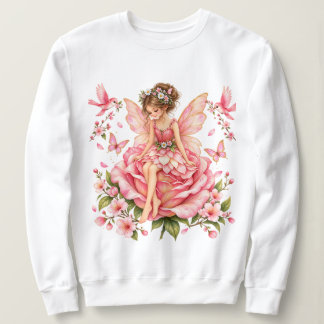 Whimsical Pink Fairy on Rose – Floral Fantasy Fair Sweatshirt