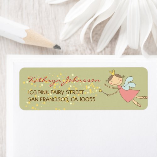 Whimsical Pink Fairy Princess Baby Shower Address Label