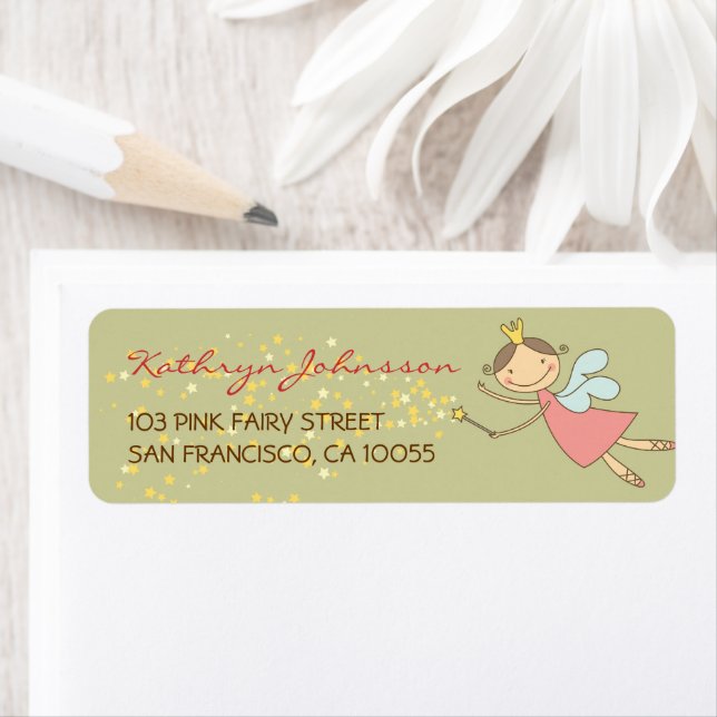 Whimsical Pink Fairy Princess Baby Shower Address Label (Insitu)