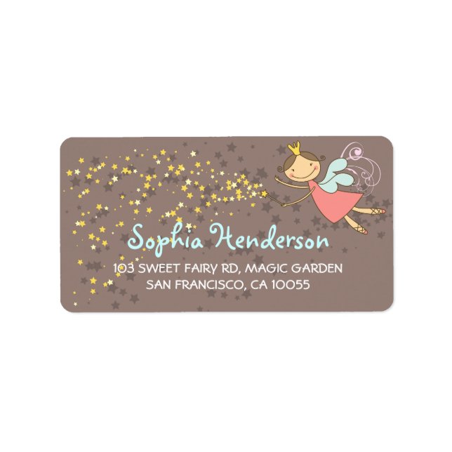 Whimsical Pink Fairy Princess Birthday Address Label (Front)
