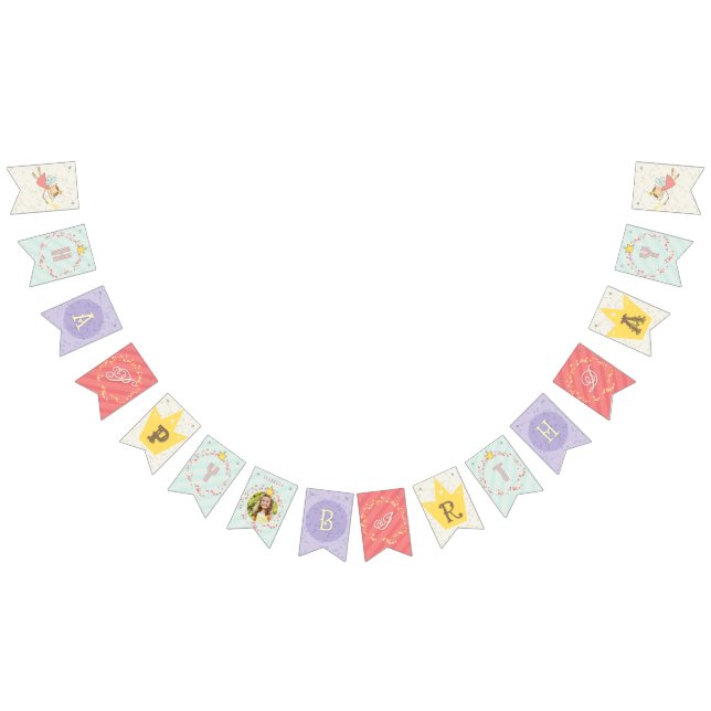 Whimsical Pink Fairy Princess Girl Birthday Photo Bunting Flags (All)